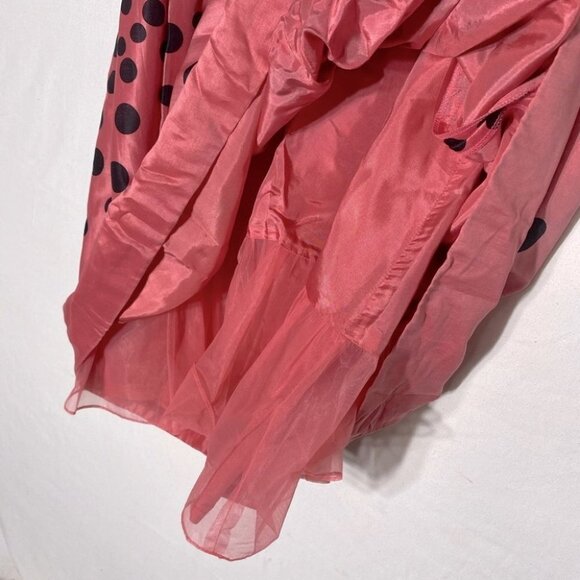 Vintage Kay Unger Pink Coral Polka Dots Midi Dress 8 - Picture 9 of 14